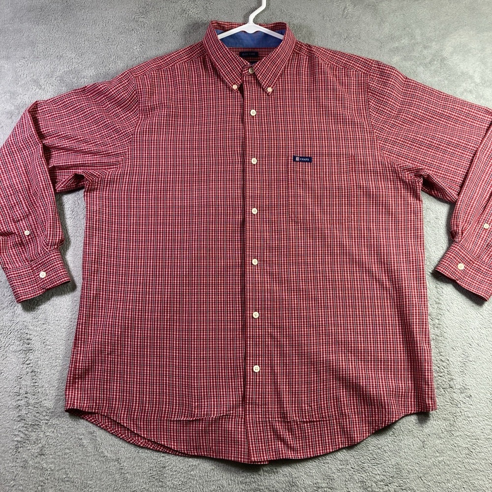 Chaps Shirt Men XL Red Checkered Easy Care Button Down Preppy  Dress Casual